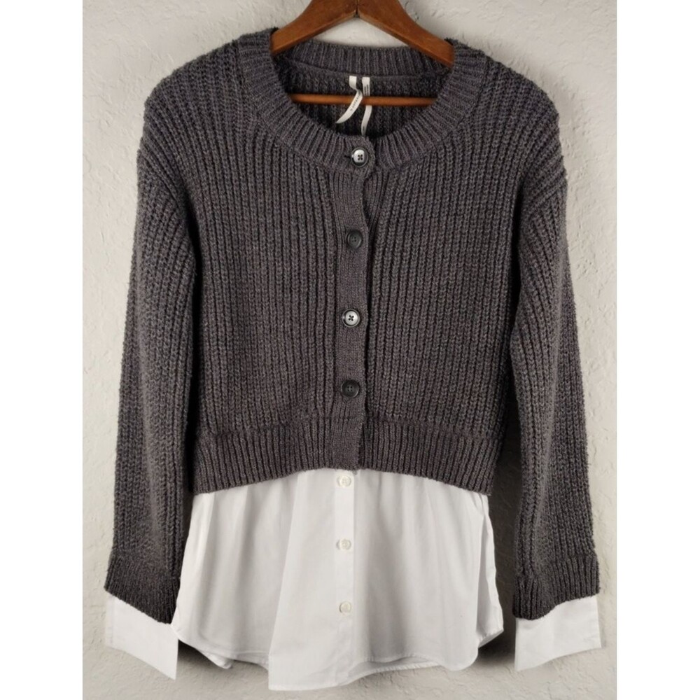 By Anthropologie Twofer Sweater Womens Gray Cropped Preppy Academia Size XXS